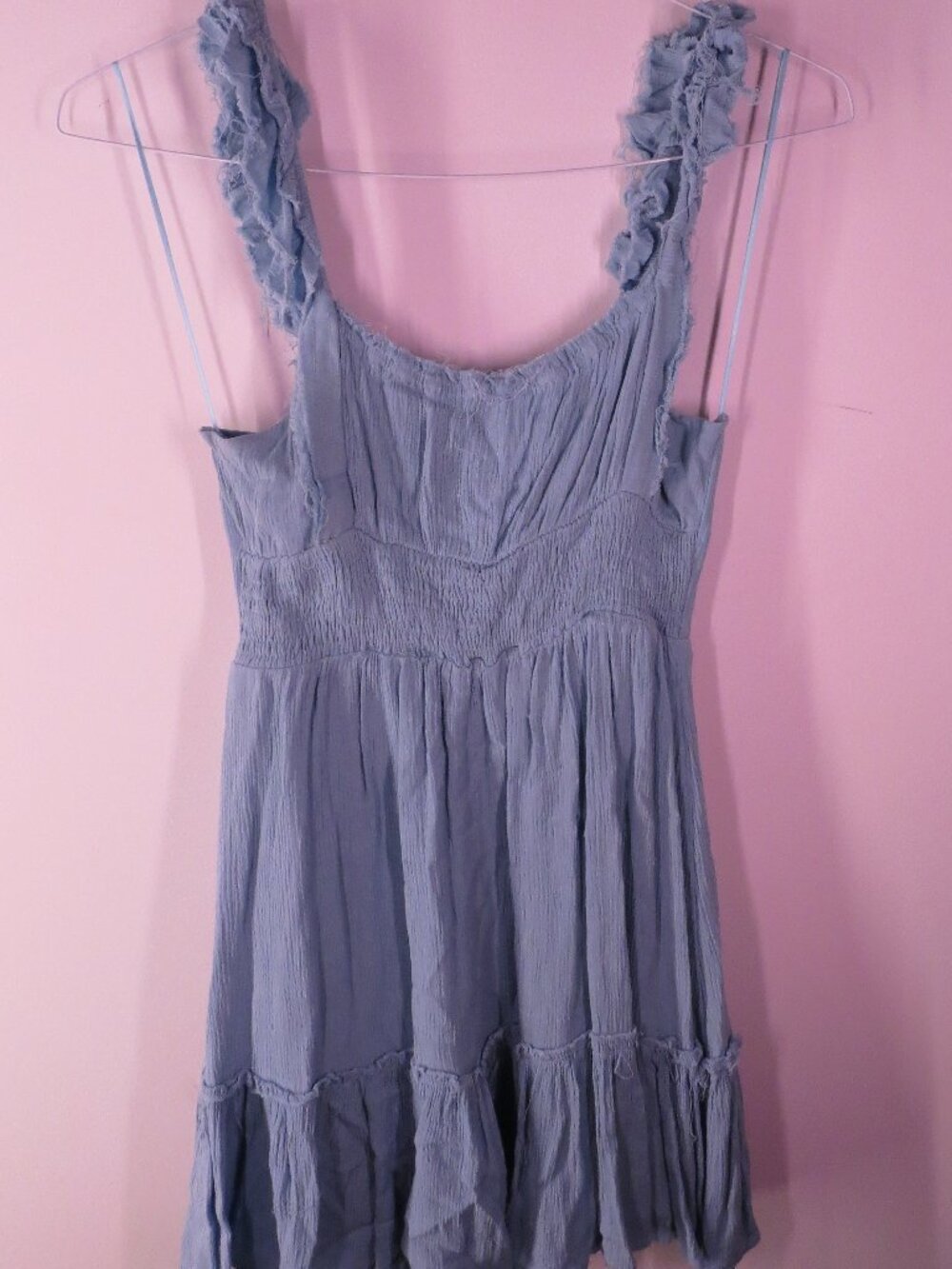 Papermoon Dusty Blue Babydoll Ruffle Strap Mini Dress | Size M